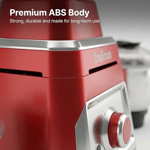 Image of indicon Thar 1HP (1000 Watts) Mixer Grinder, 3 Jars, Red | Heavy Duty Copper Motor for Grinding, Blending & Mixing | Stainless Steel Blades, Multi-Speed, Durable Kitchen Power Tool