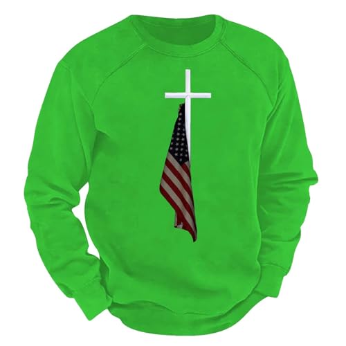 Sudaderas de cuello redondo para hombre, sudadera estampada para hombre, sudadera casual de moda, suéter de manga larga con estampado de bandera de Estados Unidos, suéter de ajuste holgado y cómodo