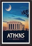 YAASIMOULE Póster vintage de viaje de Atenas, Grecia, enmarcado en lienzo mate