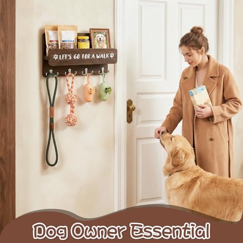 Qxtey Porte-Laisse Mural Pour Chien Avec éTagèRe, Porte-Manteau Mural Bois – vue 5