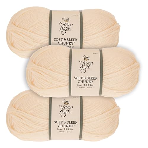 Hobby Lobby Yarn Bee Soft & Sleek Chunky Yarn, 101 Ivory, Set of 3