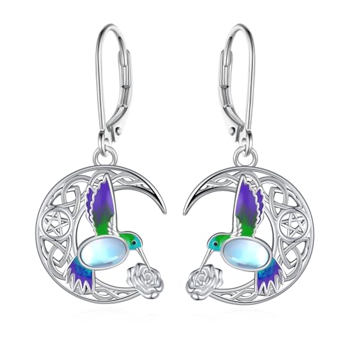 Hummingbird Earrings 925 Sterling Silver Celtic Knot Bird Earrings Moonstone Hummingbird Gifts for Women