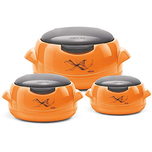 Image of Milton Microwow One Touch Insulated Inner Steel Casserole Jr Set of 3, Orange