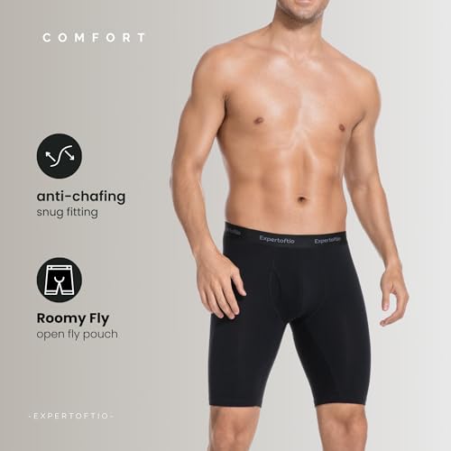 Men's Long Leg Boxer Briefs Cotton Underwear Pack 9 Inch, Athletic, Breathable, Fly, Sports, Moisture Wicking4