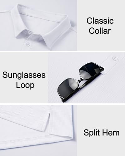 Polo para hombre para golf, tela premium, mangas cortas, transpirable, diseño sólido, verano, abertura lateral, con soporte para gafas miniatura 6