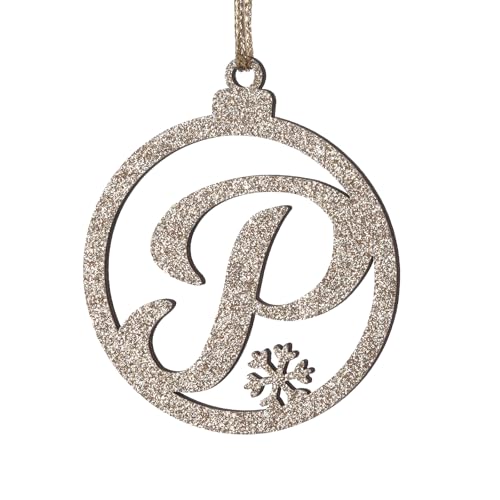 Pxniy Gold Monogram Christmas Ornament,Personalized Wooden Initial Tags Name,Xmas Home Decorations Gifts(Initial P)