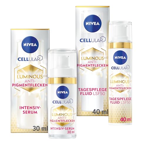 NIVEA Cellular Luminous Anti-Pigmentflecken Set mit Gesichtsserum, Anti-Aging Tagescreme mit LSF 50, Hautpflege Set mit Hyaluronsäure, zur Reduktion aller Arten von Pigmentflecken