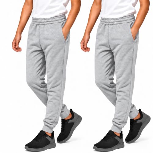 Image of KHIM Jogging Trouser Tracksuit Bottom Pant Kids Unisex Girls Boys Activewear (UK, Age, 11 Years, 12 Years, Regular, Grey 2 Pack)