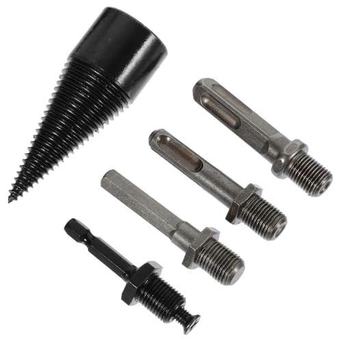 POPETPOP 5 Piezas artefacto de leña broca cortadora de leña herramienta de perforación rajadora de troncos astillador de troncos taladro partidor de leña broca de cono acero carbono Black