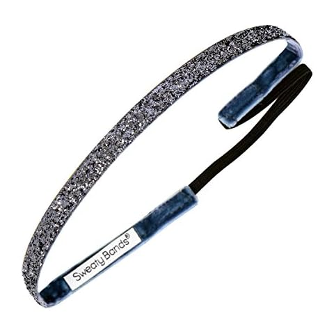 Sweaty Bands Womens and Girl Headband - Non-Slip Velvet-Lined Glitter Hairband - Viva Diva Gunmetal 3/8-Inch Cover