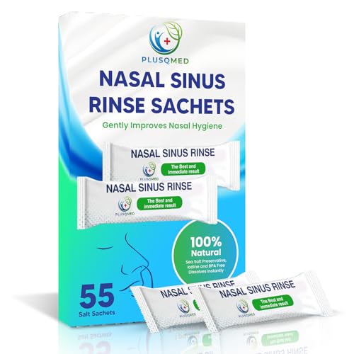 PLUSQMED Caixa de 40 unidades de sal nasal de 2,7 g, sal de panela Neti, sal de rega nasal, alívio dos seios nasais, lavagem nasal.