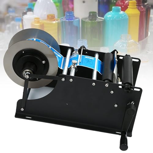 DTEYSD Labelling Machine, Self-Adhesive Labeling Semi-Automatic, Adjustable, for Round on Food, Chemical, Cosmetic