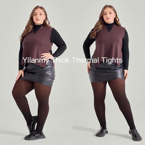 Image of Yilanmy Fleece Lined Tights Plus Size Fake Translucent Winter Warm Leggings for Women Control Top Thick Thermal Pantyhose