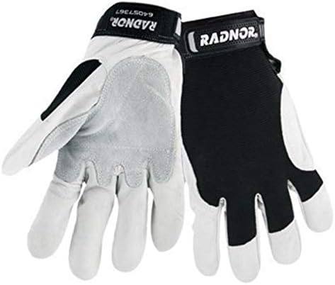Radnor Medium Full Finger Grain Goatskin Mechanics Gloves with Hook and Loop Cuff, Leather Palm and Thumb Reinforcement, Spandex Back and Reinforced Fingertips