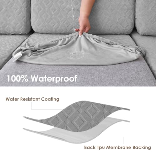 Couch Cushion Covers Waterproof, Couch Covers for 3 Cushion Couch Sofa Pet Friendly, Stretch Sectional Couch Covers Non Slip, Washable, Sofa Slipcovers with Elastic Bottom (3 Seater + 1 Chaise) by Genina - Image 2