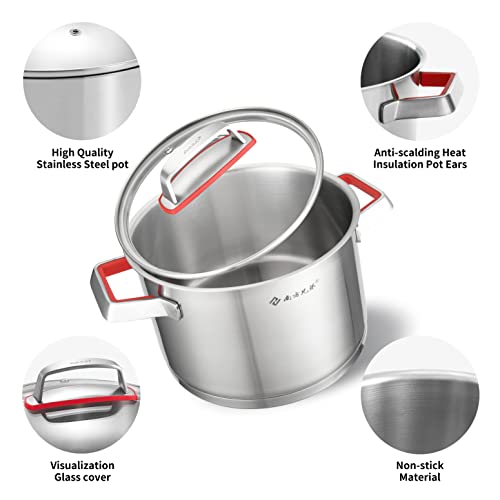 Nanfang Brothers 5 Quart Stainless Steel Stock Pot With Glass Lid 316 Food Grade Copper Core Nonstick Stew Pot, Five Ply Compound Pot Bottom, Anti-Scratch Pot Body, Dishwasher Safe (12×8.5 Inch) #TOP3