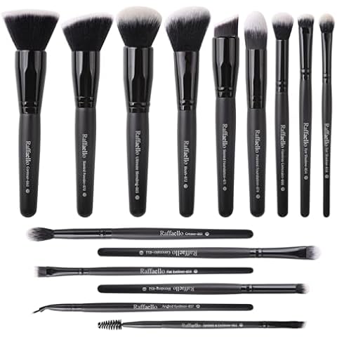 Raffaello Makeup Brushes 15Pcs Makeup Brush Set Premium Synthetic Powder Foundation Contour Blush Concealer Eye Shadow Blending Liner Make Up Brush Kit Cover