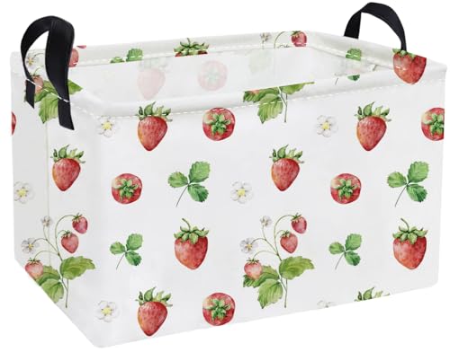 Image of Essme Rectangular Kids Baskets,Strawberry Storage Box,Cute Basket for Kids with Handles for Room Decor, Book Bins,Shelf Basket.(Strawberry)