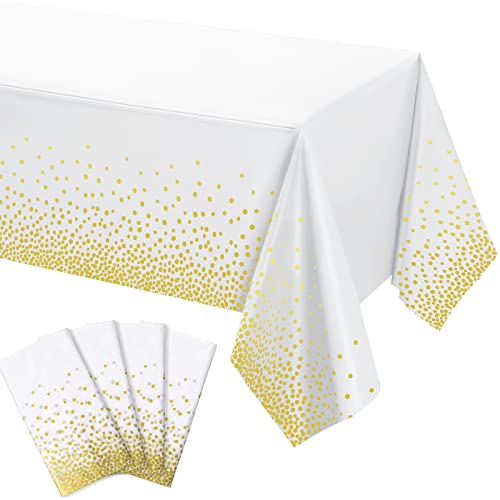Tegeme 4 Packs White, Gold Plastic Tablecloths Gold 108x54