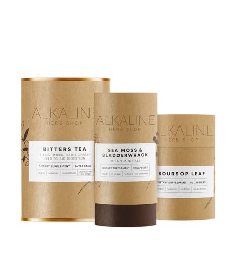 Alkaline Herb Shop Power Pack Bundle – Sea Moss & Bladderwrack, Soursop Leaf, and Bitters Tea
