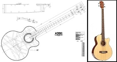 Acoustic Bass Guitar Plan - Full Size, 6-String, Basswood Top & Back, A0 Size (841mm x 1189mm), Full Scale, Fully Dimensioned, CAD Drawn, Black & White