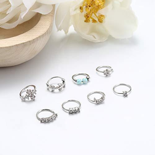 Orazio 8Pcs 20G Stainless Steel Nose Hoop Ring For Women Men Paved Cz Cross Moon Flower Crawler Cartilage Earrings Nose Piercing Hoop Body Piercing Jewelry #TOP18