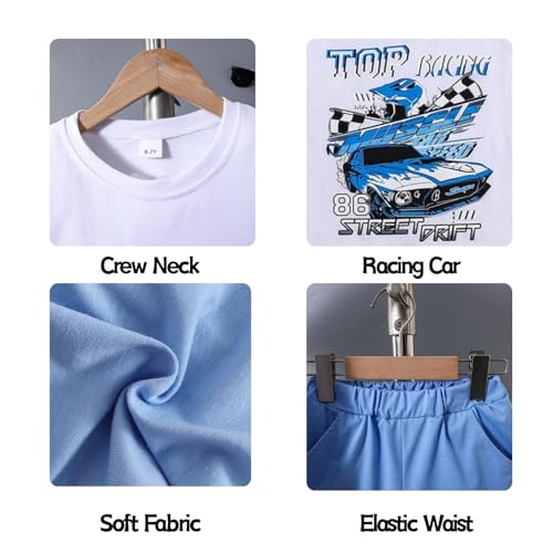 Image of OLMRJKD Boys 2 Piece Outfits Short Sleeve Colorblock T-shirt and Shorts Summer Casual Clothes for 6-12 Years