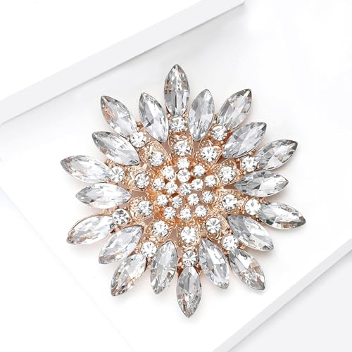 Ezing 4 Pieces Lot Large Big Silver Gold Plated Assorted Crystal Rhinestones Brooch Pins Set (D) by Ezing - Used condition - Image 4