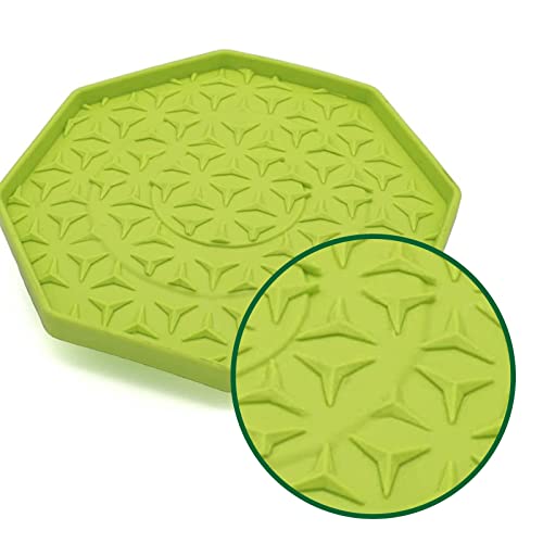 Leckmatte Hund & Katze Ladi Mat mit Wobbler Saugnapf hellgrün 8-eckig, O 25 cm, Silikon perfekt Ablenkung beim Pflegen und Baden Schleckmatte Hund