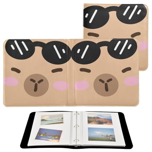 Álbum de fotos grande JIPONI con cara de capibara en vidrio y cubierta de cuero, álbumes DIY para fotos de 4x6, 5x7 y 6x8 pulgadas, libro de recuerdos autoadhesivo para bodas, bebés y familia miniatura 2