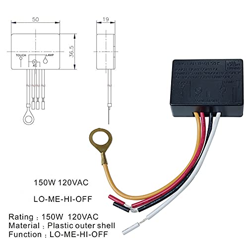Rhinenet Zing Ear Tp-01 Zh Incandescent Touch Light Dimmer Switch On/Off Table Lamp Module Control Sensor 150W 120V Lo-Me-Hi-Off Settings Indoor Use Only 1 7/8" X 1 3/8" X 5/8" Replacement Tools #TOP1