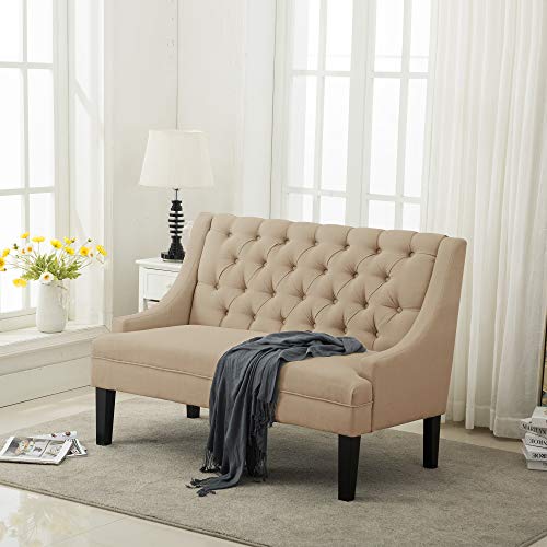 Tongli 50" Small Modern Loveseat Settee Sofa Linen Fabric 2-Seat Sofa Couch Tufted Love Seat Dining Bench With Back Upholstered Banquette Sofas For Living Room Bedroom Small Space Entryway Tan #TOP4