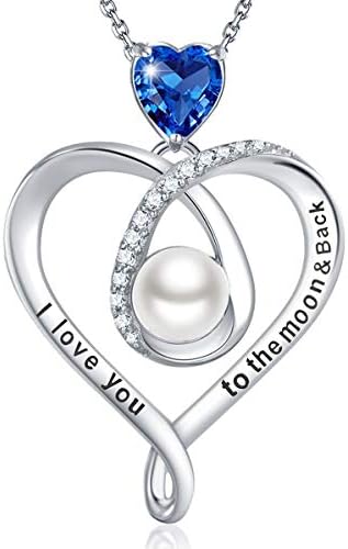 GinoMay Mothers Day Birthday Gifts Jewellery for Her I Love You to The Moon and Back 100 Languages Necklace March Birthstones 925 Sterling Silver Jewellery Aquamarine Mothersing Sunday