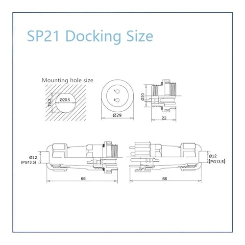 Conector SP21 IP68 para iluminación de jardines y cables exteriores de 5 pines 5
