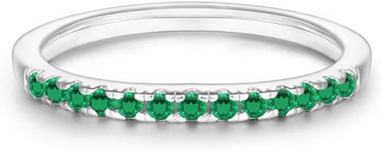 Green Emerald Wedding Band For Women, 14k Gold Finish May Birthstone Green Emerald Half Eternity Ring, Ladies Anniversary Band
