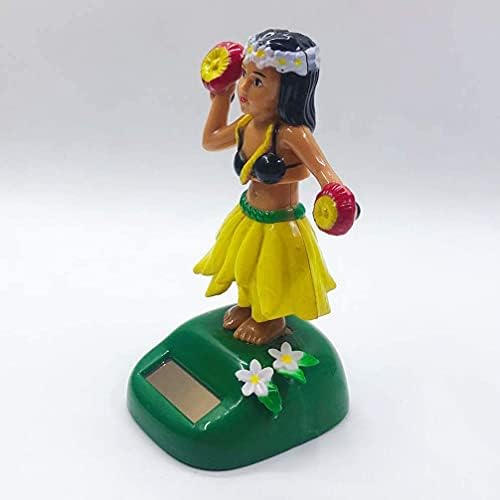 Solar Bobble Shaking Head Dancing Toy Hawaiian Beach Girl Figure Statue Car Dash Board Ornaments for Car Vehicle Decoration - Yellow