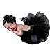 Newborn Layered Bowknot Waistband Tutu Skirt +Flower Headband Set,Outfit Soft Fluffy Ballet Dresses Skirt Black S