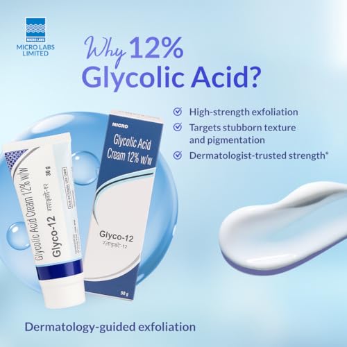 Image of Glyco 12 Glycolic Acid 12% Cream for Pigmentation, Dark Spots, Acne Marks & Uneven Skin Tone | Dermatologist-Recommended for Skin Renewal, Clarity & Even Tone- 30gm (Pack of 3)