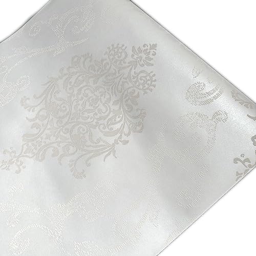 Q Qihang European Style 3D Damask Pearl Powder Non-Woven Wallpaper Roll Cream Color 0.53M X 10M=5.3㎡ #TOP29