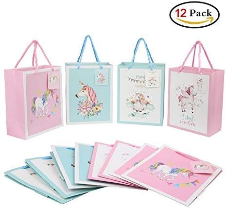 Unicorn Party Bags, 12 Pack Goodie Bags with Handle Paper Treat Bag Birthday Gifts Bags for Kids Party Favors Supplies