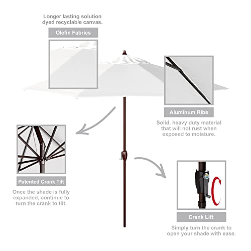 California Umbrella 9' Round Aluminum Market Umbrella, Crank Lift, Auto Tilt, Bronze Pole, White Olefin #TOP3