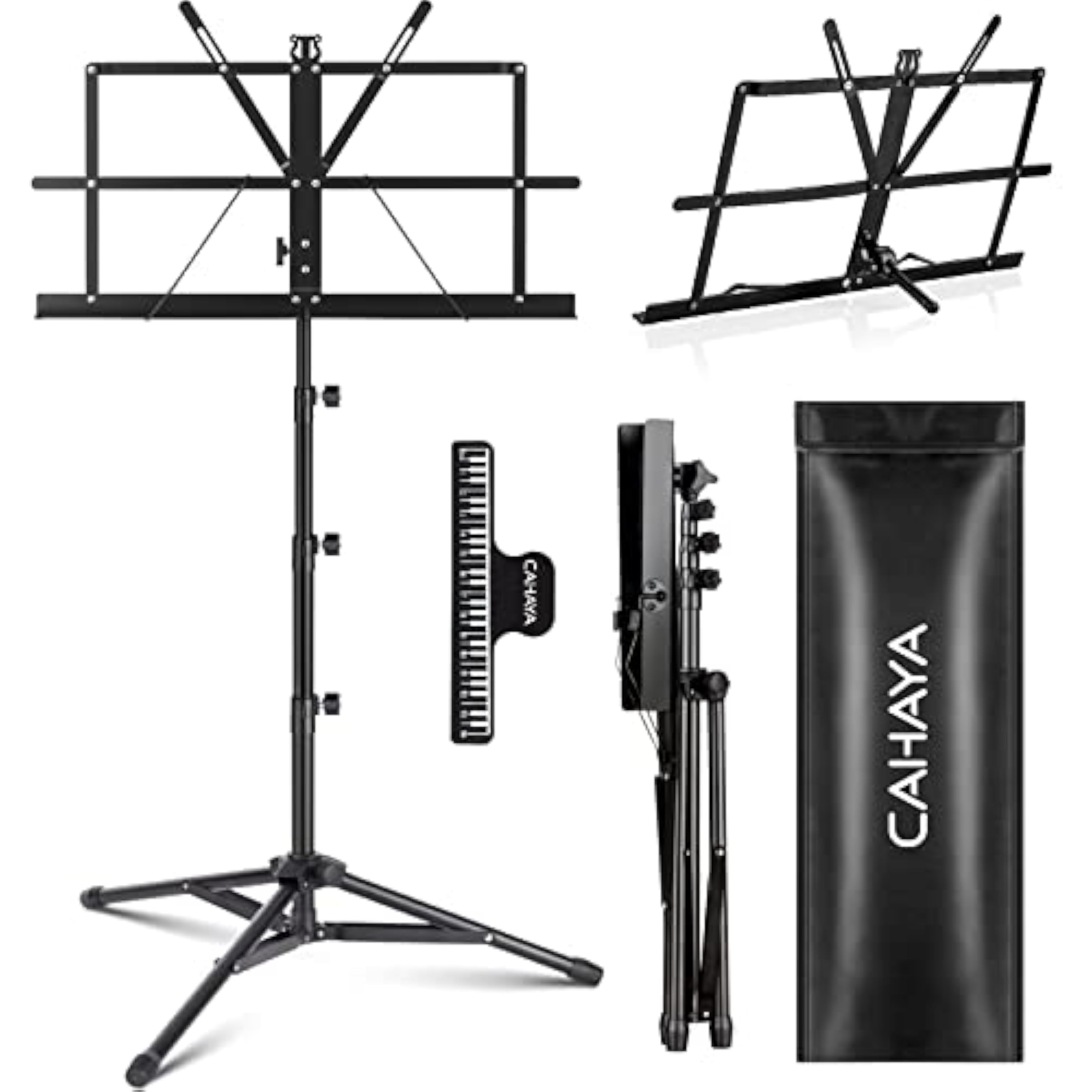 CAHAYA Soporte de Partitura de Metal Portátil con Bolsa de Transporte, Carpeta de Partituras, Modelo Negro Elevado de 170 cm CY0305