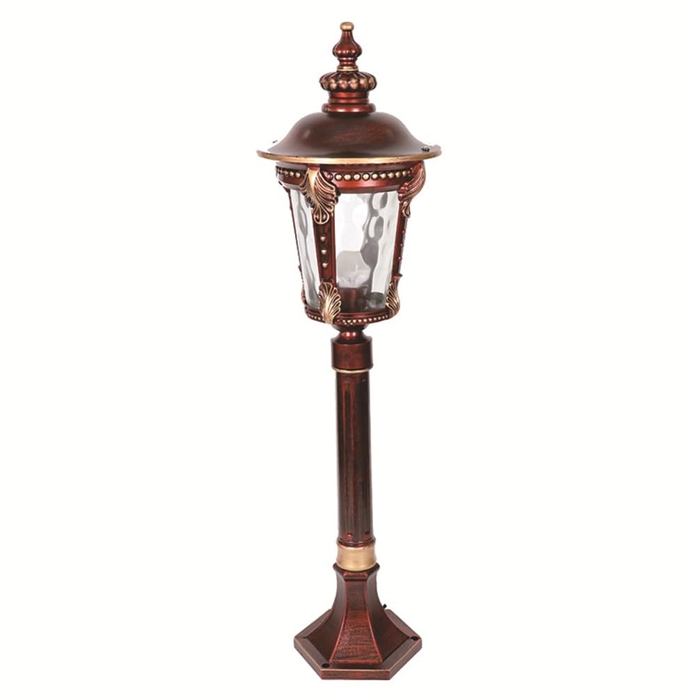 GTHTUHFD 31.5Inch Red Pole Lamp, Waterproof Post Light, Water Ripple Glass Shade Street Lighting For Patio, Backyard Front Decor