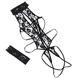 Healifty Sexy Underwear Women Lace Sexy Lingerie Jumpsuit Bodysuit with Blindfold Entic Underwear Perspective Deep V Neck Halter Backless Costume (Black)