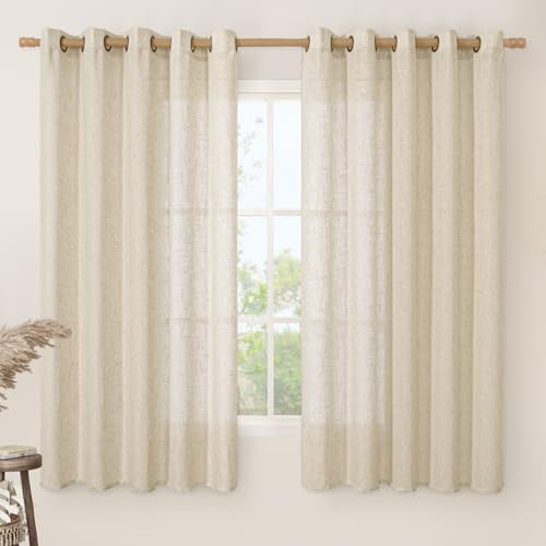 Image of LAMIT Linen Curtains 63 inch Length for Living Room, Flax Textured Light Filtering Boho Semi Sheer Window Textured Modern Drapes with Bronze Grommet for Bedroom, 2 Panels Set, 60 x 63 Inch, Linen