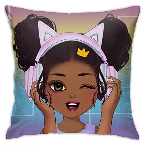 Black Art Throw Pillow Covers Black Girl Love Music African American Pillowcase with Zipper Square Pillow Cases Cushion Hold for Sofa Bedroom Home Decor 18x18 Inches