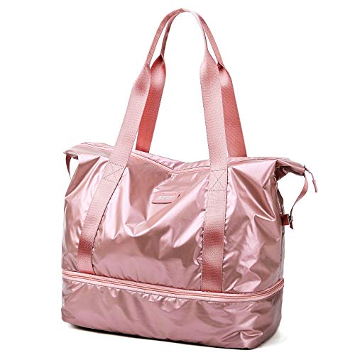 Fancyfree Double Layers Bag, Large Travel Tote Bag With Bottom Shoes Compartment, Ideal Gym Duffle Bag For Women And Men (Rose Gold) #TOP7