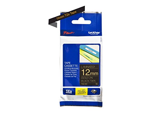 Brother Tze334 Nastro Laminato, 12 Mm, Oro/Nero