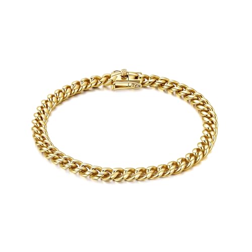 6mm 8mm 14K Real Gold Plated Miami Cuban Link Chain Bracelet 316L Stainless Steel Thick Hypoallergenic Hip Hop Jewelry for Mens Women Christmas Birthday Gift