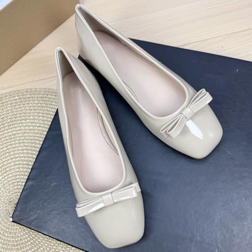 SAILING LU Women's Bow-Knot Square Toe Ballet Flats Dance Shoes Dressy Party Shoes for Women Casual Slip-on Loafers2